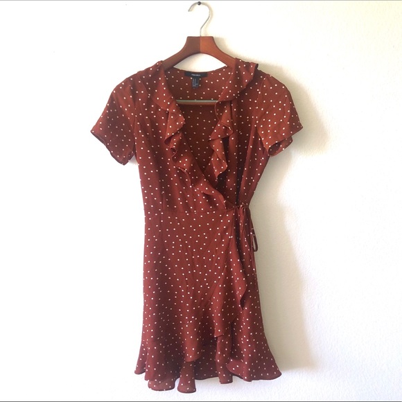 Forever 21 Dresses & Skirts - FOREVER 21 • rust polka dot ruffled wrap dress